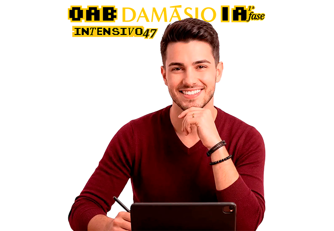 Estudante de direito, estudando para 1ª fase do exame da ordem com OAB Damásio IA