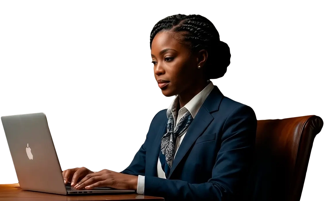 Mulher elegante estudante de Direito que busca acelerar sua carreira jurídica e encontra no Damásio os cursos de extensão.