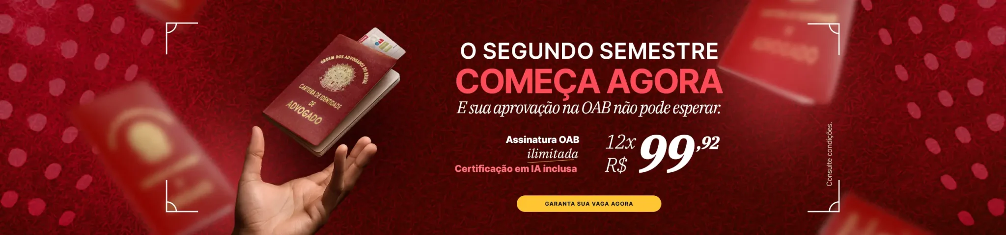 O segundo semestre começa agora. Assinatura OAB Ilimitada Damásio com Certificação em IA grátis.