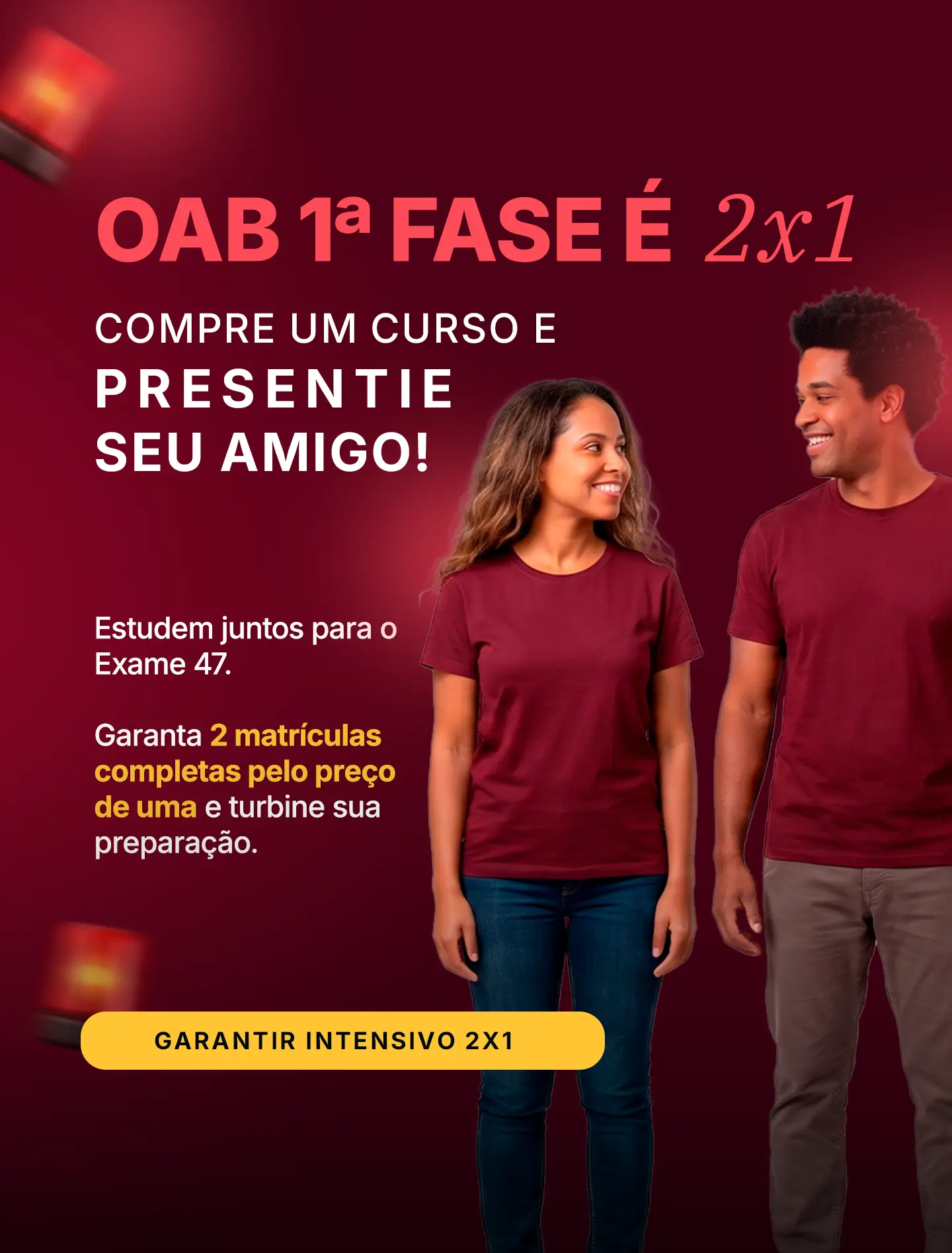 A aprovação em dose dupla! Garanta sua vaga no OAB Damásio IA | 1ª Fase Intensivo e ganha uma matrícula para um parceiro de estudos.